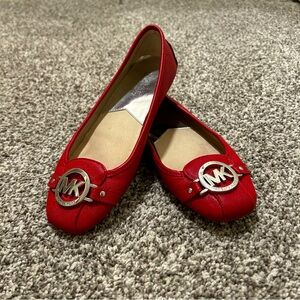 Red Leather Michael Kors Fulton Ballet Flats